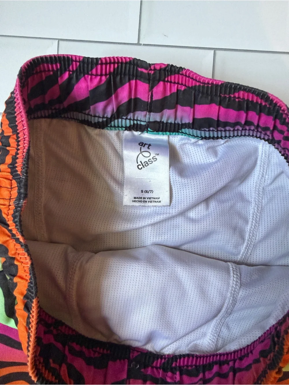 🌈6-7🦓 Art Class Rainbow Zebra Swim Trunks - Pink, Orange, Green, Blue, Black